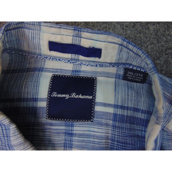 Tommy Bahama Shirt Mens 3XL Blue White Plaid Linen Long Sleeve - Picture 6 of 7